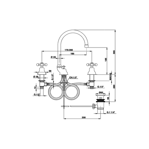 Cisal - Arcana - 3 Hole Duplex Basin Mixer with Spout