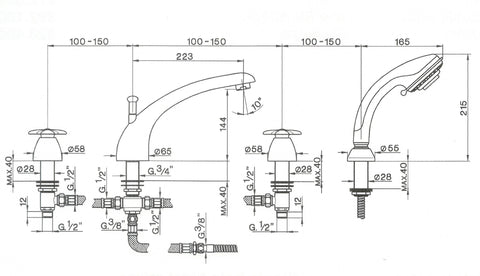 Cisal - Ginvera Ceramica - 4 Hole Duplex Jacuzzi Bath Mixer