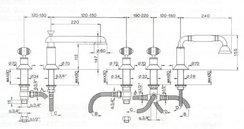 Cisal - Nirvana - 4 Hole Duplex Jacuzzi Bath Mixer