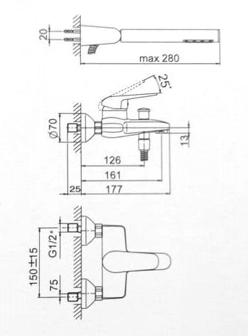 Huber - Planet - Single Lever Bath Mixer with Set