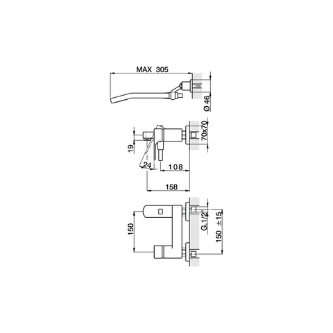 Cisal - Cubic - Single Lever Complete Bath Mixer