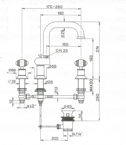 Cisal - Nirvana - 3 Hole Duplex Basin Mixer with Spout