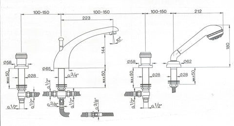 Cisal - Sultano - 4 Hole Duplex Jacuzzi Bath Mixer